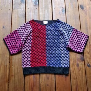 Vintage 80's 90's M/L colorful stripe fuzzy short sleeve knit top